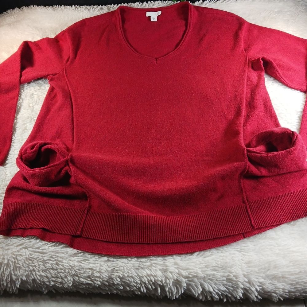 J. Jill Pure Jill Cotton Blend Front Pocket Red Sweater V-Neck Size Medium - Picture 5 of 11